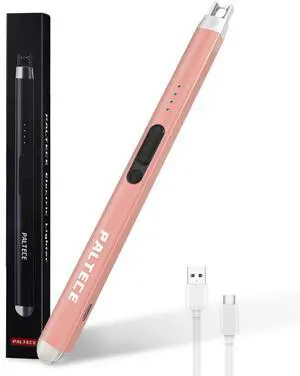 PALTECE Electric Candle Lighter, USB-C Rechageable Arc Lighters for Camping, Long Lighter with Safety Switch & LED Battery Display, Windproof & Flameless lighters for BBQ, Grill (Rose Gold)