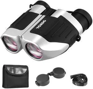 TCXDG 12x25 Compact Binoculars for Kids and Adults - High Powered Large View Waterproof Binoculars with Clear Low Light Vision, Easy Focus for Bird Watching, Hunting, Travel (Silver)