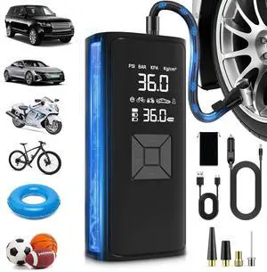 Tire Inflation Portable Air Compressor, 6x Speed 150 PSI Cordless Multi-Function Smart Air Pump with Digital Pressure Gauge - Fast Tire Inflator for Cars, Motorcycles, Pickup, Balls and More
