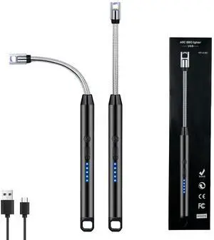 2 PCS Candle Lighter, Electric Lighter Arc Windproof Flameless with 360° Flexible Neck & LED Power Display, Lighters for Candle for BBQ, Grill, Camping, Fireplace, Stove
