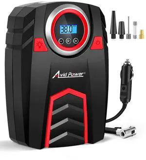 Avid Power 12V DC Air Compressor w/Digital Pressure Gauge, Car Tire Pump w/LED Light, Auto Shut-Off Tire Inflator for Car, Bicycles, Balls and Other Inflatables