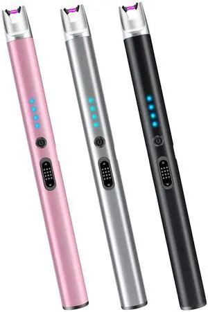 Luxgaze 3 Pack Electric Candle Lighter Rechargeable USB Lighters Flameless Windproof Plasma Arc Lighters with Safety Lock Long Lighter for Candle BBQ Camping Birthday Party