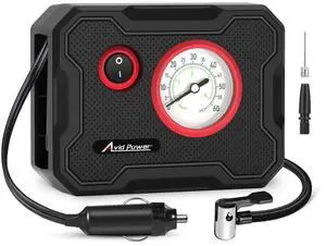 AVID POWER 12V Tire Inflator Portable Air Compressor, Portable Car Air Pump w/Display Gauge and LED Light, Air Pump for Car Tires, Bike, Motorcycle, Compact, Lightweight (Red)