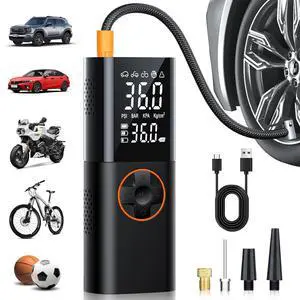 ZGZUXO Tire Inflator Portable Air Compressor - 150PSI Fast Cordless Air Pump for Car Tires, Rechargeable Bike Tire Pump with Digital Pressure Gauge, LED Light for Cars, Bicycles, Balls and More