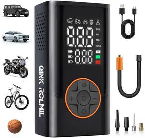 Tire Inflator Portable Air Compressor Cordless Mini Bike Pump with Digital Dual Values Display, 150 PSI Car Tires Air Pump with LED Lights&Pressure Gauge for Auto, Motorcycles, Bikes, Balls