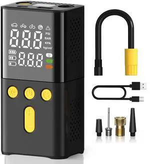 BAIPENY Portable Tire Inflator for Car 150 PSI, 4X Faster Car Tire Pump with Pressure Gauge, Large Dual Digital Screen and Auto Off Function, LED Light