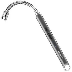 Electric Candle Lighter Long Flexible Neck Windproof Flameless USB Rechargeable Plasma Arc Lighter for Grill Firework Kitchen Camping (Gray)