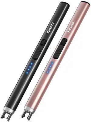 Futratrix Electric Candle Lighters Arc Windproof Flameless USB Rechargeable Lighter for Cooking BBQs Fireworks (2 Pack - Black&Rose Gold)