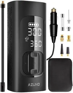 AZUNO Tire Inflator Portable Air Compressor, 3X Fast Inflation Portable Air Pump, Auto Shut-Off Tire Pump for All Cars Motorcycles & Bikes, with Presta and Schrader Valves, Accurate Pressure, 150PSI