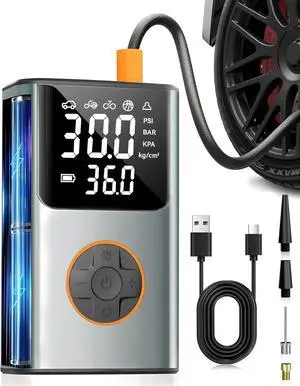 KEHIPI Tire Inflator Portable Air Compressor, Bike Pump, 150PSI Air Pump for Car Tires with LCD Dual Screen and Digital Tire Pressure Gauge, Air Compressor for Bicycle, Motorcycle, Compact Car, Ball