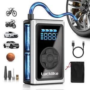 Tire Inflator Portable Air Compressor, 150 PSI Electric Portable Air Pump for Inflatables Car Bike Tires with Gauge Digital Pressure Cordless, Bicycle Pump with LED Light for Car, Ball, Motorcycle