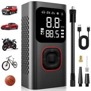 Tire Inflator Portable Air Pump, 150PSI Fast Cordless Air Compressor with Auto shut-off for Car Tires, Electric Bike Pump with Pressure Gauge & LCD Dual Screen for Cars, Motorcycles, Bikes, Balls