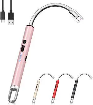 Electric Lighter, Candle Lighter Flameless Windproof with 360° Flexible Neck & LED Power Display, Type C Arc Rechargeable Lighters for BBQ, Camping, Cooking, Gift for Christmas, Thanksgiving, Birthday