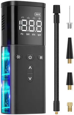 Tire Inflator Portable Air Compressor, Air Pump for Car Tires, Cordless Air Compressor 120 PSI - One Click Smart, Tire Pump for Car, Motorcycle, Bicycle, Balls, with Pressure Gauge, LED Light
