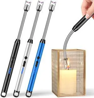 LcFun 3 Pack Electric Candle Lighter Windproof USB Rechargeable Plasma Lighter with LED Battery Display, Flameless Long Arc Lighters for Grill BBQ Camping Fireplace Stove(Black,Blue,Silver) LcFun 3 Pack Electric Candle Lighter Windproof USB Rechargeable Plasma Lighter with LED Battery Display, Flameless Long Arc Lighters for Grill BBQ Camping Fireplace Stove(Black,Blue,Silver)