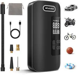 Tire Inflator Portable Air Compressor, 150PSI Cordless Air Pump for Car Tires with Digital Dual Values Display, Pressure Gauge, Auto Shut-off & LED Lights for Car, Truck, Motorcycle, Bicycle, Ball