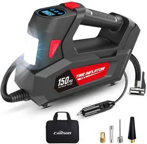 KEHIPI Air Compressor Tire Inflator Portable Air Pump DC 12V Auto Tire Pump with Digital Pressure Gauge,150PSI with Emergency LED Light for Car Tires, Motorcycle, Bicycle and Other Inflatables