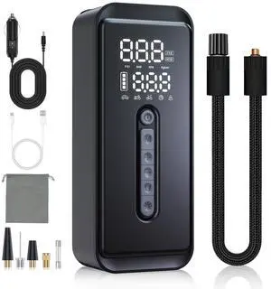 Yeaban Tire Inflator Portable Air Compressor-4X Faster 150 PSI -Rechargeable Battery & 12V DC Dual Power Supply, Smart Air Pump for Car Motorcycle Bicycle Ball with LED SOS Lighting (Black)