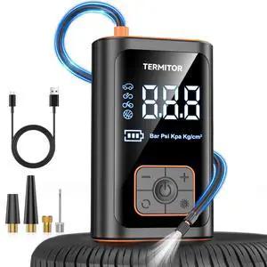 Termitor Tire Inflator Portable Air Compressor 150PSI Cordless Air Pump for Car, Motorcycle, Bicycle Tires, Balls, Auto Air Compressor with Digital Pressure Gauge, Emergency LED Light