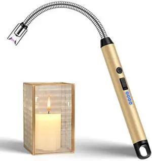 LcFun Electric Candle Lighter with 360° Flexible Neck & Safety Lock, Windproof USB Rechargeable Flameless Arc Long Lighters for Grill, BBQ, Camping, Fireplace, Stove