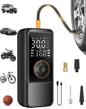 MAKELIFT Tire Inflator Portable Air Compressor, 150PSI Air Compressor for Car Tires, Cordless Bike Pump with Pressure Gauge & LED Light, Tire Pump for Cars, Motorcycles, Bikes, Balls