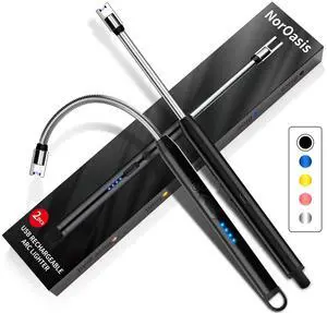 2-Pack Rechargeable Electric Candle Lighters, Flameless Windproof Long Lighter with 360° Flexible Neck and LED Display for Candles, Camping, BBQ & Fireplace (Black)