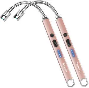 Futratrix Electric Candle Lighters Arc Windproof Flameless USB Rechargeable Lighter for Cooking BBQs Fireworks (2 Pack - Rose Gold*2)
