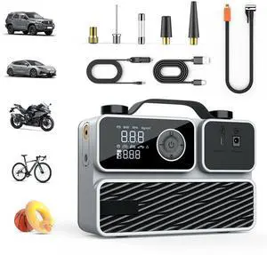 Tire Inflator Portable Air Compressor, Air Pump for Car Tires 150PSI Cordless Rechargeable Battery and 12V DC, Electric Bike Pump with Pressure Gauge, Auto Shutoff, for Ball, Motorcycle