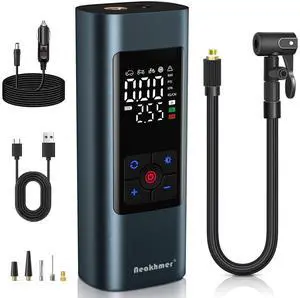 Tire Inflator Portable Air Compressor: Cordless Air Pump for Car Tires 150PSI - Tire Pump with Pressure Gauge for Car Bike Motorcycle Balls (Grey Blue)