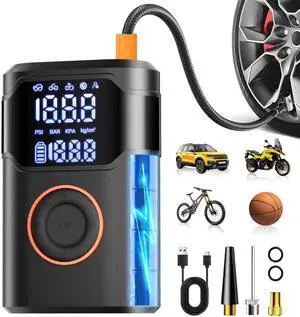 Tire Inflator Portable Air Compressor-150PSI Cordless Tire Air Pump, 5X Faster with Digital Gauge, Auto-Off & LED Light, Air Pump for Car Tires, Motorcycle, Bike, Balls & More