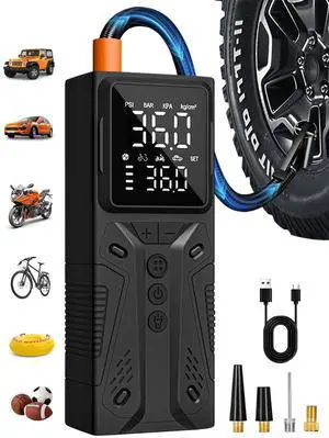 AIRSURE Tire Inflator Portable Air Compressor, High-Speed 150PSI Cordless Air Pump for Car Tires with Powerful Battery, Auto Shut-Off - Portable Tire Pump for Car, Bike, Motorcycle and Balls