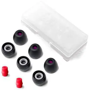 Final Audio Black+Black/Red Silicone Type E Eartips kit with Case and Nozzle Adaptor Compatible with 1More, AKG, Audio-Technica, Beats by Dre, Campfire Audio, Empire Ears, Shure, Sony, Westone (X-Sm)
