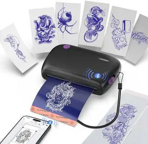 Wormhole Tattoo Stencil Printer, Mini Thermal Tattoo Printer, Bluetooth Tattoo Machines Compatible with Tablet, Smartphone for Beginners and Artists-Black