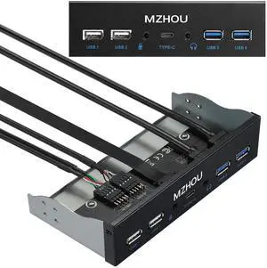 MZHOU USB2.0 + 3.0 Metal Front, 5.25 inch 19Pin Front Panel Adapter, 4 USB 3.0 Port hubs and (1HD Audio Port / 1TPY-C Port / 1 Microphone Input) MZHOU USB2.0 + 3.0 Metal Front, 5.25 inch 19Pin Front Panel Adapter, 4 USB 3.0 Port hubs and (1HD Audio Port / 1TPY-C Port / 1 Microphone Input)