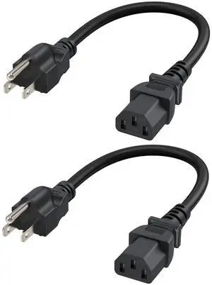 2-Pack 1 Foot NEMA 5-15P to IEC 320 C13 Universal Power Cord | 18 AWG Standard Computer Power Adapter Cord, UPS Power Cord, SJT Cord, Black, 0.3 Meters 2-Pack 1 Foot NEMA 5-15P to IEC 320 C13 Universal Power Cord | 18 AWG Standard Computer Power Adapter Cord, UPS Power Cord, SJT Cord, Black, 0.3 Meters