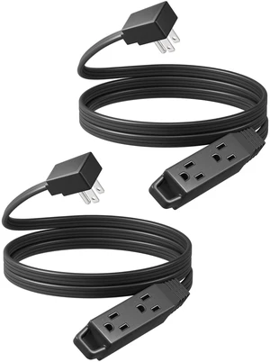 2 Pack 6FT Black Flat Extension Cord, 3 Outlet 16/3, ETL Listed 3 Prong, Ultra Thin, 13A/125V/1625W, SPT-3 Flexible Cord, Grounded Flat Power Cable for Indoor Narrow Space 2 Pack 6FT Black Flat Extension Cord, 3 Outlet 16/3, ETL Listed 3 Prong, Ultra Thin, 13A/125V/1625W, SPT-3 Flexible Cord, Grounded Flat Power Cable for Indoor Narrow Space