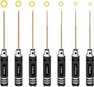 RCpow Hex Driver Set Hex Allen Screwdriver Kit 0.9mm 1.27mm 1.3mm 1.5mm 2.0mm 2.5mm 3.0mm Allen Wrench Set Titanium Hexagon Screwdriver RC Tools Kit for RC Car Drone Multi-Axis Helicopter Models(7pcs)