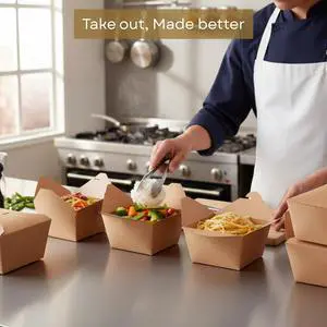 Kraft Paper Take-Out Boxes, Bio Box, 8.9" x 6.5" x 3.5", 160-Pack Kraft Paper Take-Out Boxes, Bio Box, 8.9" x 6.5" x 3.5", 160-Pack