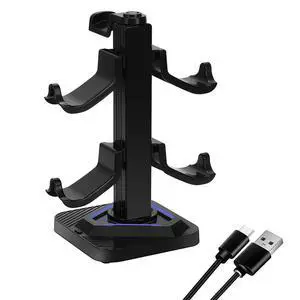 RGB Gaming Headphones Stand 8 Lighting Effects Controller Stand with 3 USB Ports Display Rack for Switch PS Xbox Gamepad