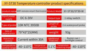ST30/ST30-W Remote Control Thermostat with Waterproof Probe 30A 6-30V Thermostat Switch Digital Electronic Thermostat