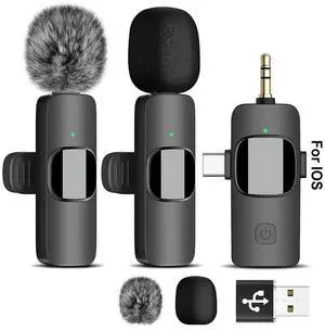 2.4G Wireless Lavalier Microphone Audio Video Recording Mini Lapel Mic Noise Reduction 3 in 1 Lapel Microphone Plug and Play