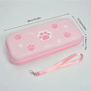 EVA Cute Hard Carrying Case Waterproof Pink Cat Claw Hard Shell Case Anti-Drop with Mesh Pocket for Nintendo Switch/Switch OLED