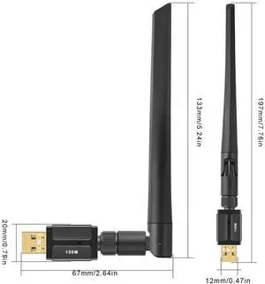 150M BT 5.4 Adapter Supports Win11/10/8.1/7 Wireless BT Transmitter Receiver with Antenna for PC Speaker Wireless Mouse Keyboard