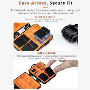 24-Slot Card Case Holder Waterproof Memory Card Holder Anti-Shock Box for 8SD Cards & 14 TF Cards & 2 Nano SIM Cards