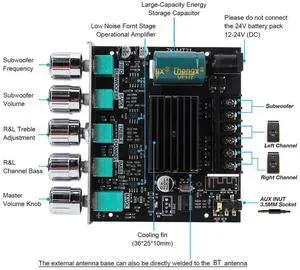 2.1 Channel Bluetooth-Compatible Amplifier Board with Treble and Bass Control 50Wx2+100W Power Amplifier Module for Speaker DIY
