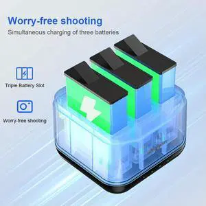 3 Channel Charger W/ Micro SD Slots & Type C Cable Charge Station for Osmo Action 5 Pro Accessories