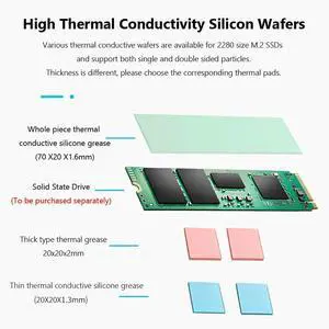 SSD Heatsink Gasket For Slim SSD Heatsink with Thermal Silicone Pads Solid State Drive Cooler for 2280 M.2 NVMe SSD