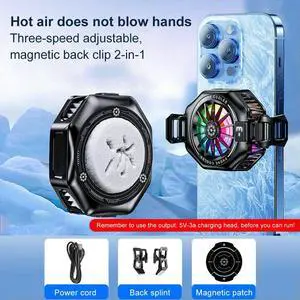 2 in 1 Magnetic/Back-clip Fast Cooling Phone Cooler 3 Gear Adjustable Refrigeration Fan Silent Phone Heatsink for Android