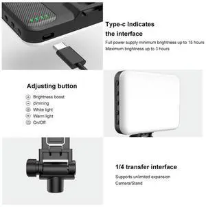 60 LED Portable Selfie Light 3 Light Modes 10-Level Brightness 2200mAh Rechargeable Clip Video Conference Fill Light 2500K-6500K
