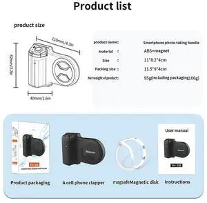 Magnetic Camera Handle Anti-shake Bluetooth-Compatible with Detachable Remote Shutter for phone Selfie Vlog Video Shooting